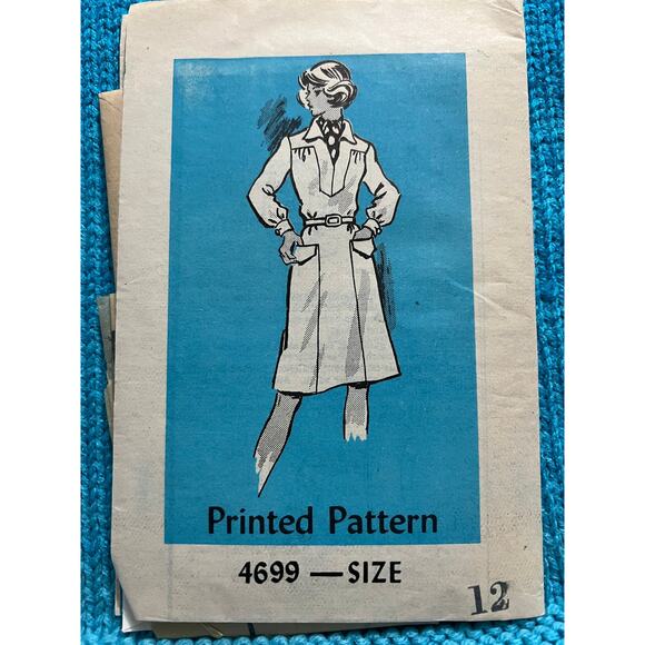 Sewing pattern 4699 shirt dress pockets 1970s size 12 - Picture 1 of 4